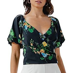 Sugar Lips Delphine Floral Puff Sleeve Crop Top New without Tags